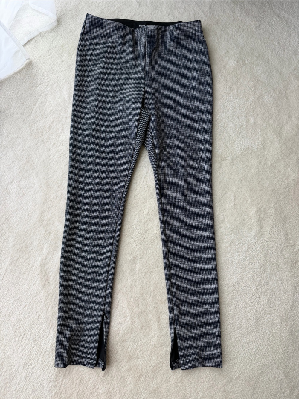Theory Straight-Leg Stretchy Pants in Black and Gray Houndstooth Botton Zips